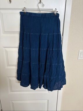 Studio West Navy Tiered Skirt - Flowy Midi Skirt